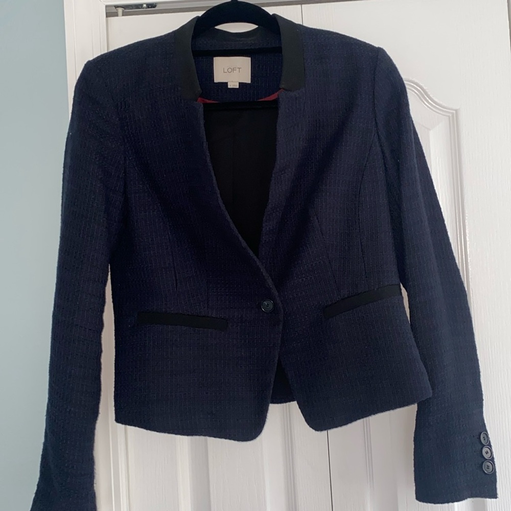 LOFT navy blue tweed blazer women’s